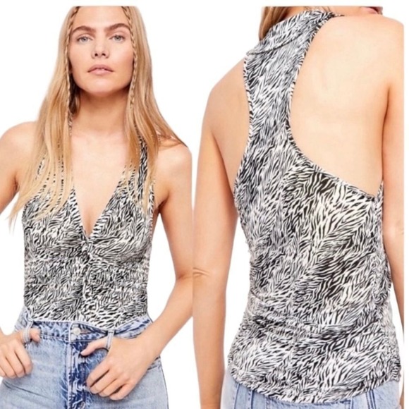Free People coco zebra V neck‎ cold shoulders  blouse - Picture 1 of 8
